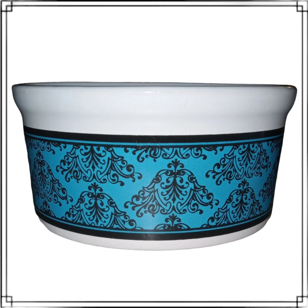 Ceramic Dog Bowls Teal & Black Borough Pattern